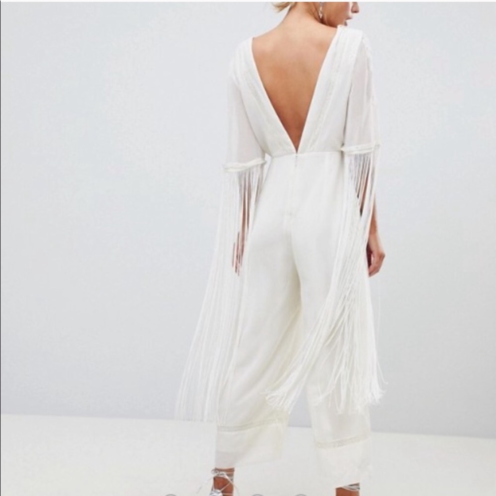 ASOS BOHO white fringe jumpsuit NWT